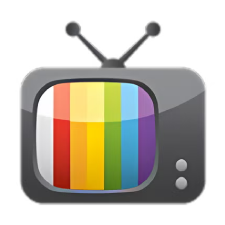 Gammeldags TV-ikon med antenne og skærmen fyldt med farvebjælker (testbillede).