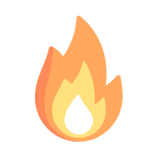 Fladt ild-emoji i orange og gul flamme mod en hvid baggrund.