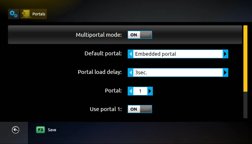 Skærm med indstillinger for digital medieafspillerportal