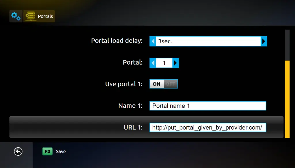 Skærm med indstillinger for digital medieafspillerportal