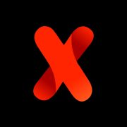 Rødt, tredimensionelt X-logo mod en sort baggrund, sandsynligvis et app-ikon.