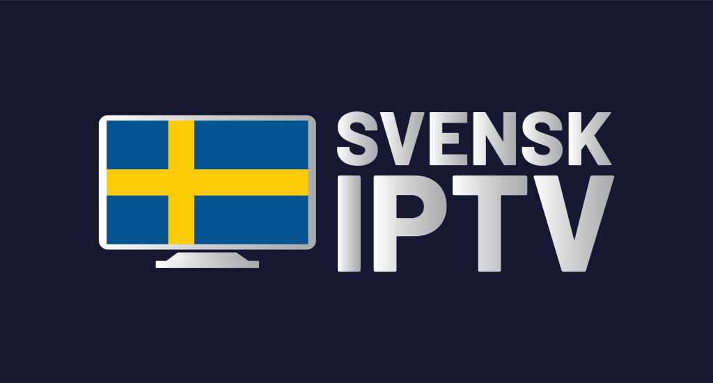 Logo for Svensk IPTV med det svenske flag på en skærm foran teksten "SVENSK IPTV".